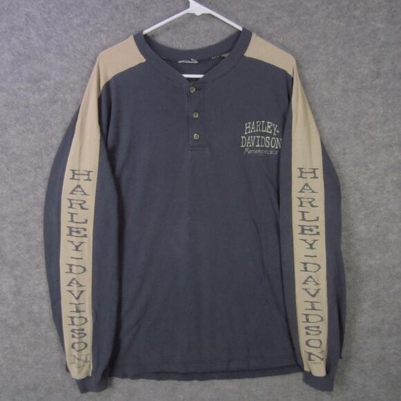 Harley-Davidson Shirt Mens XL Gray Long Sleeve Henley Bumpus Murfreesboro Dealer - Picture 1 of 8